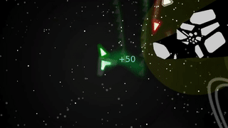 space ship destroys enemies and asteroids with plasma beams
