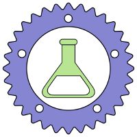 rustim logo: lab flask in a gear