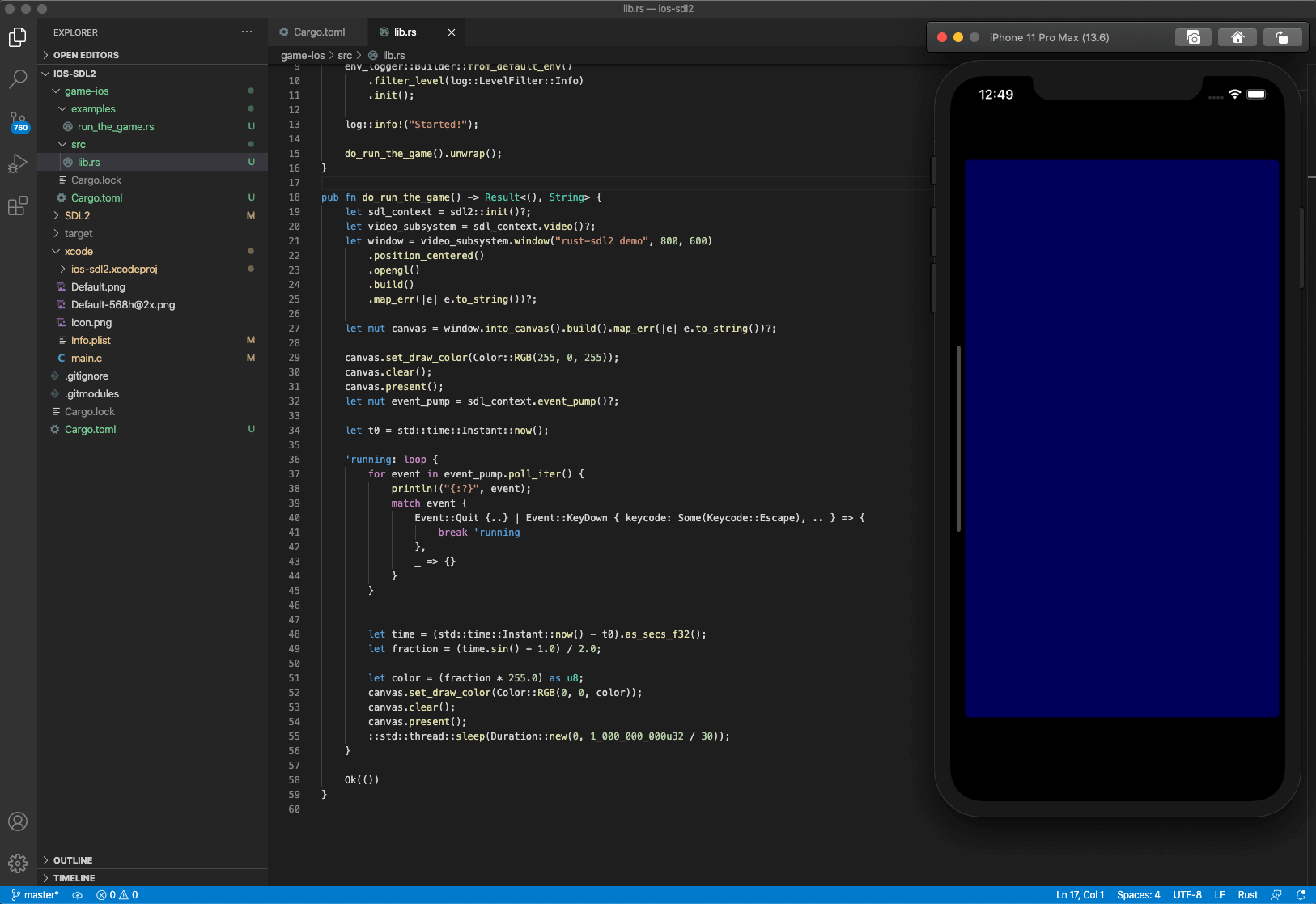 Rust on iOS with SDL2 demo