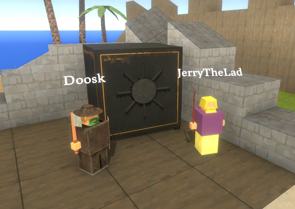 Some players hanging out next to the bank Vault in Belmart