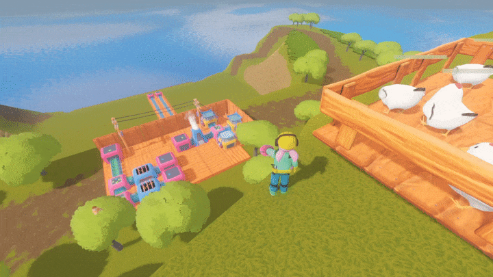 Animated image showing a small factory in the middle of the game island