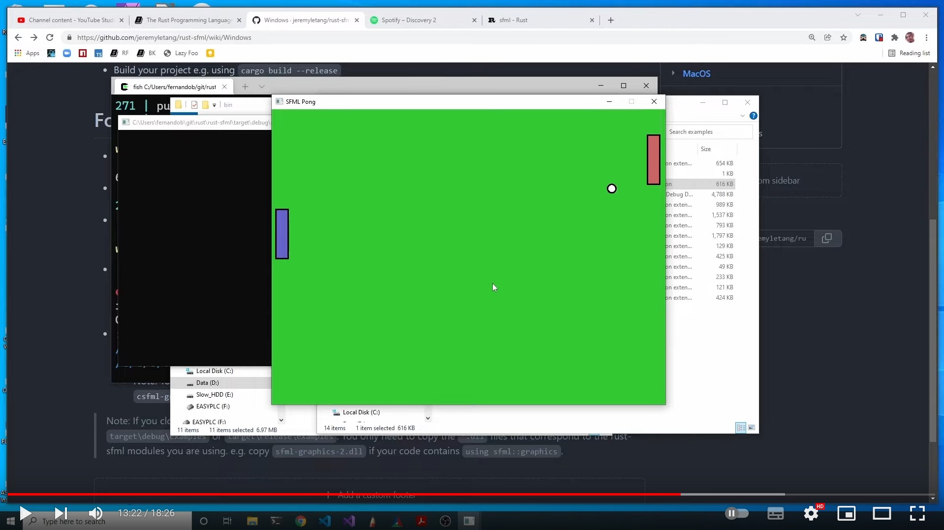 youtube preview: ping pong window and some dev windows in background