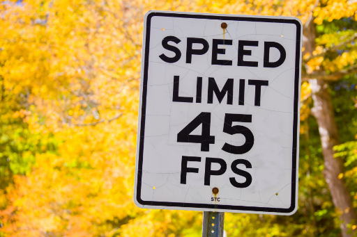 A speed limit sign labeled 45 FPS