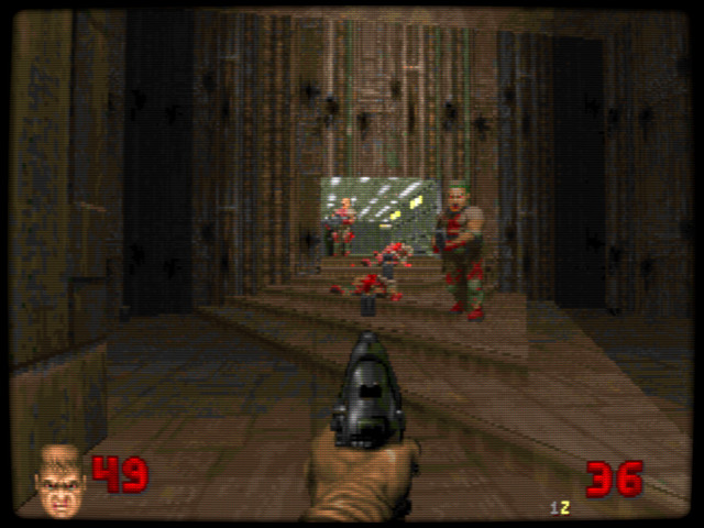 A screenshot of gameplay action in ROOM4DOOM.