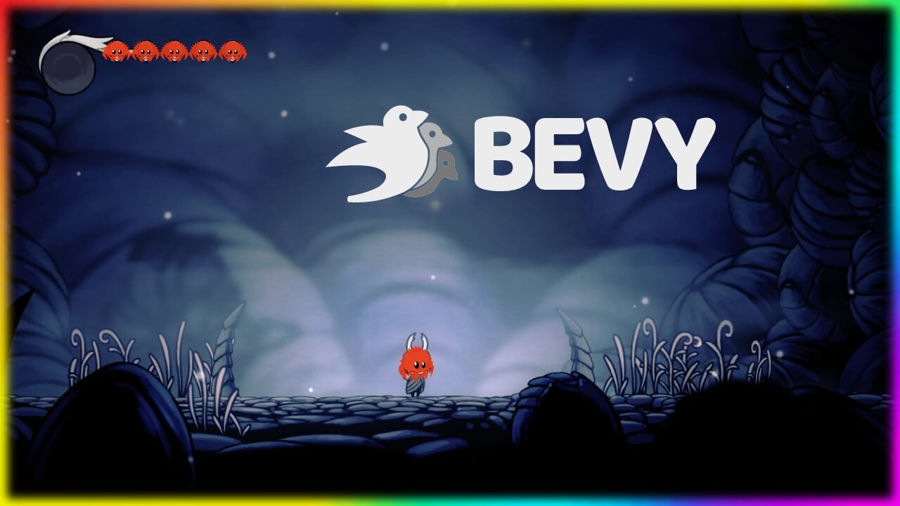 Thumbnail: Hollow Knight screenshot with added Ferrises and Bevy logo