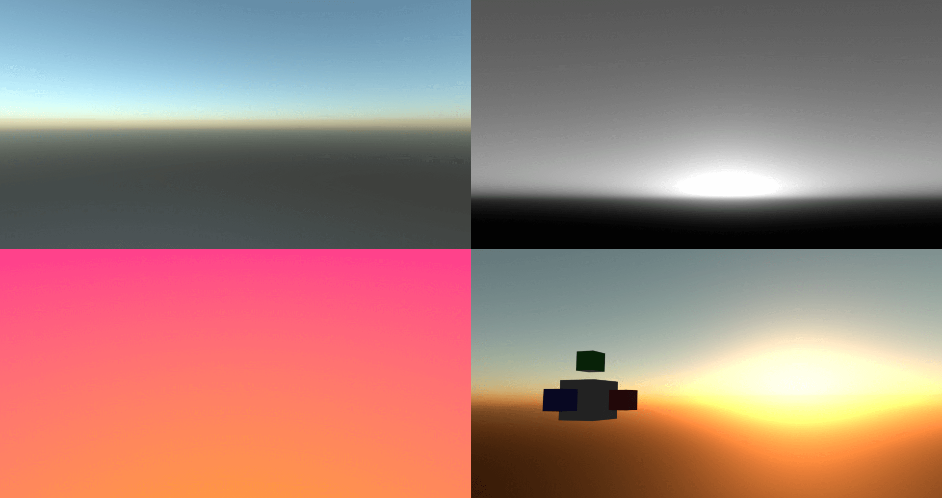 bevy_atmosphere collage: colored skies