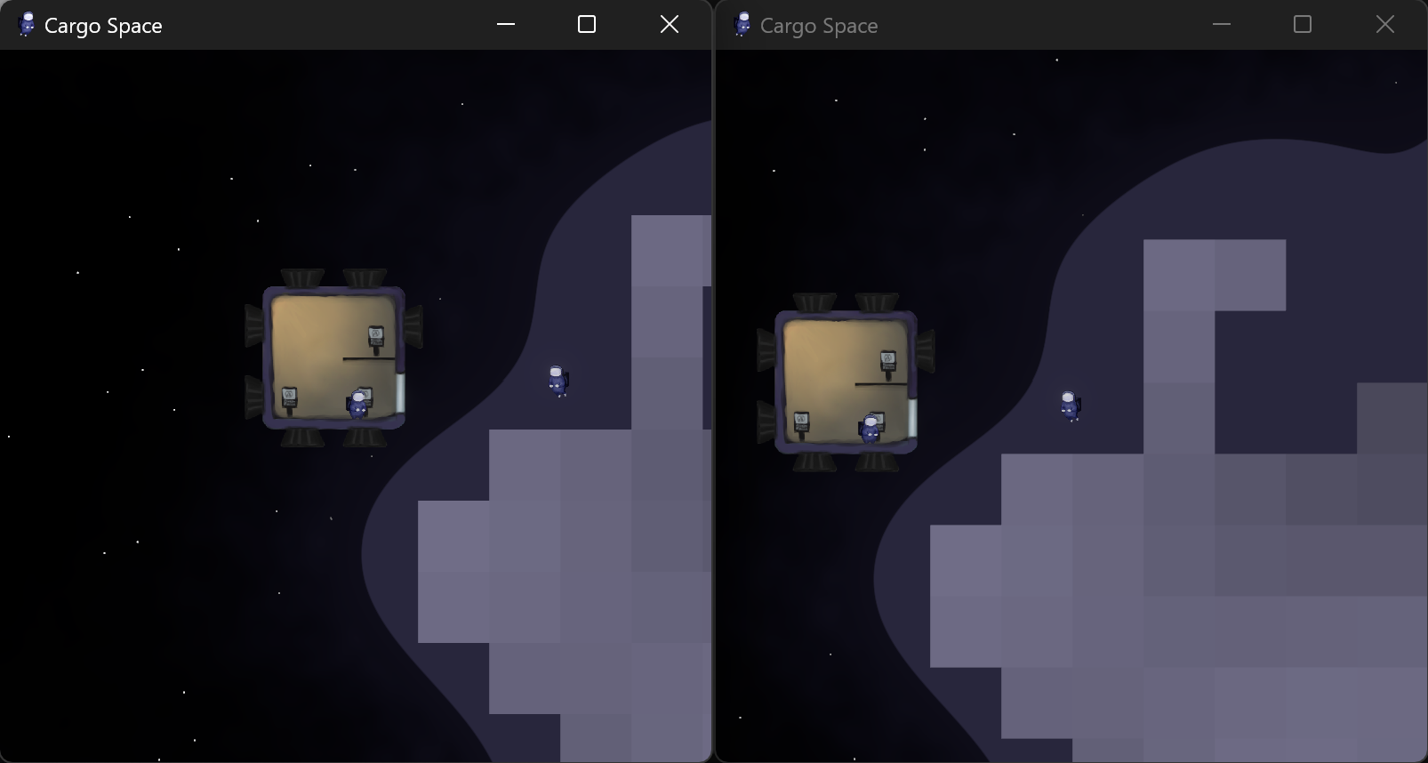 cargo space screenshot: two instances of the game running in parallel