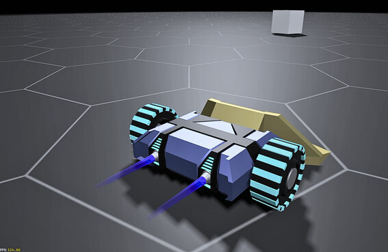 3D view on a two-weeled robot on a hex map