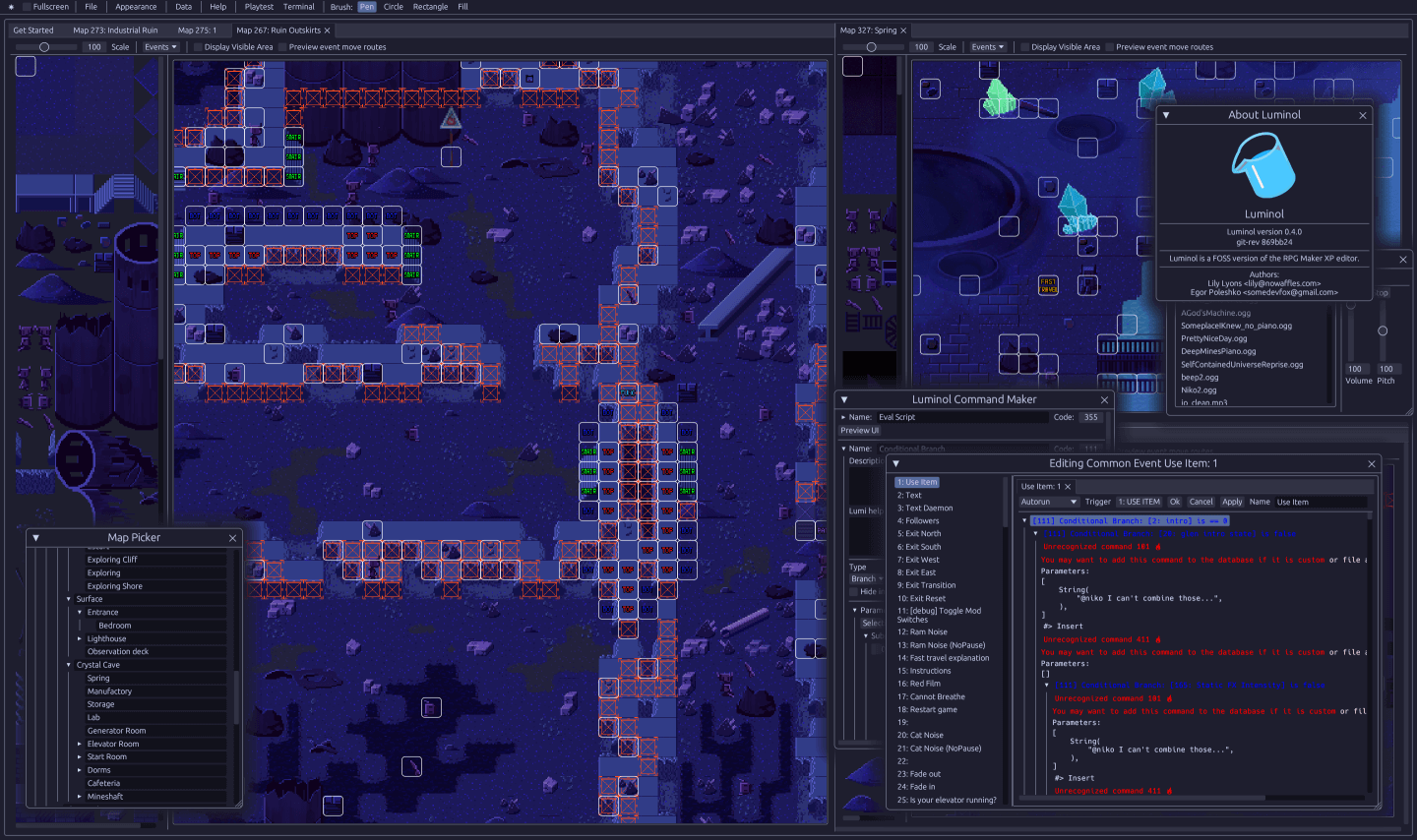tile map editor and other tool windows like command event editor