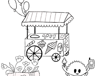find ferris screenshot: a cart with sweets, ferris, flowers, etc
