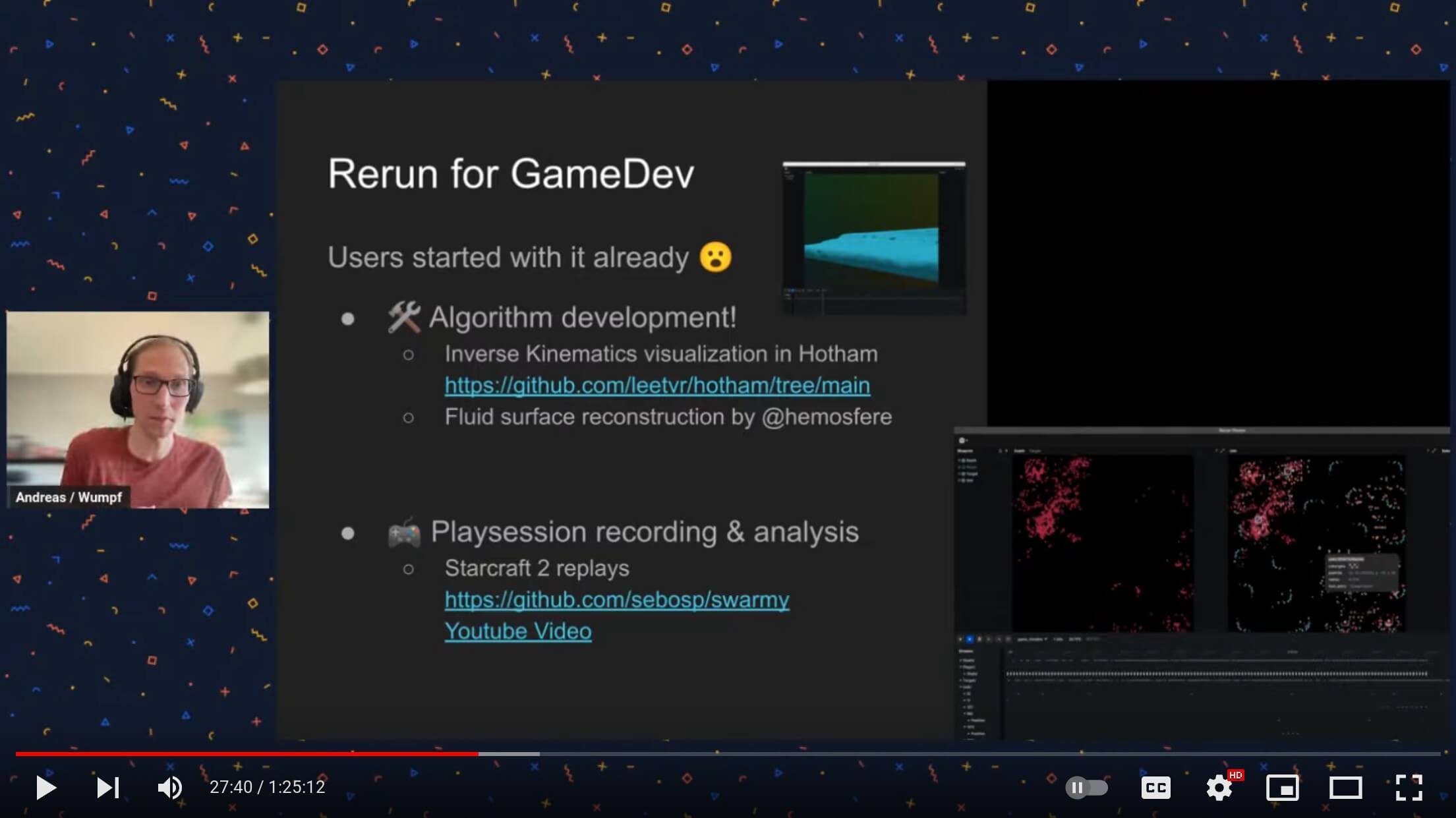 youtube preview: "rerun fir gamedev" slide