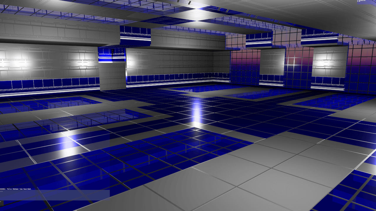 In-game screenshot of a real-time render of a modular gridmap-based spaceship interior