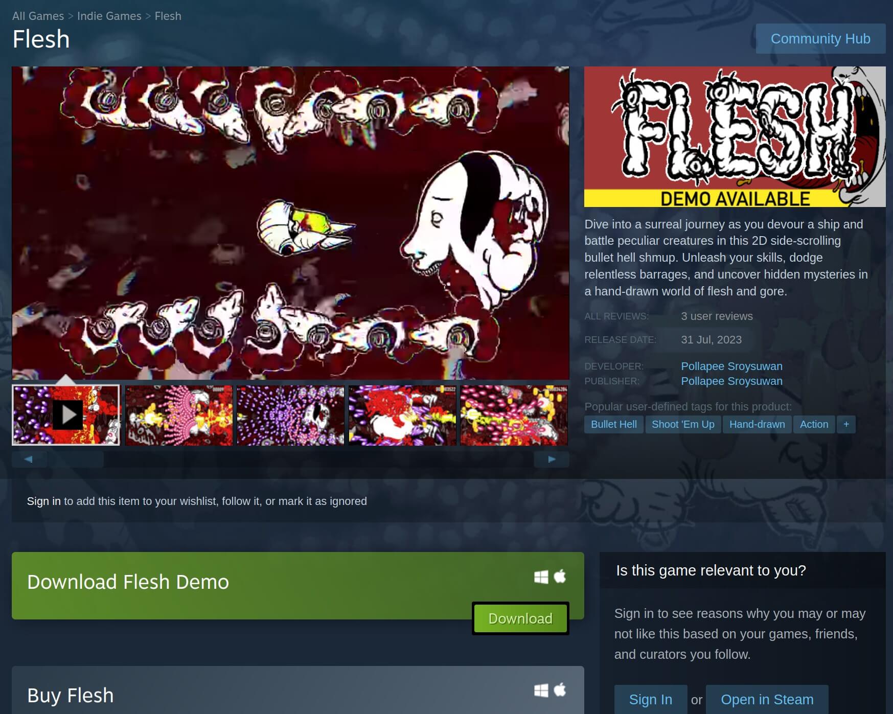 Screenshot of the Steam page