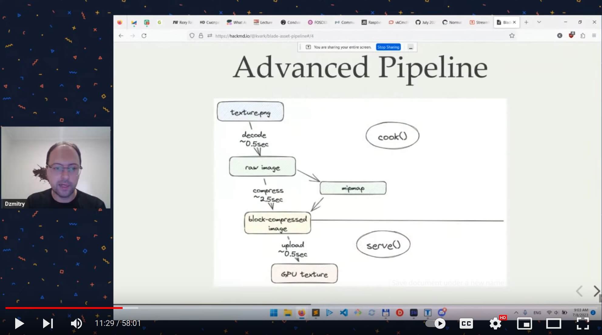 YouTube preview: “Blade: Advanced Pipeline” slide showing a texture diagram